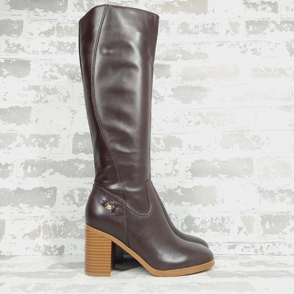 New Giani Bernini Odette Burgundy Leather Block Heel Knee High Boots M585 - Picture 5 of 13